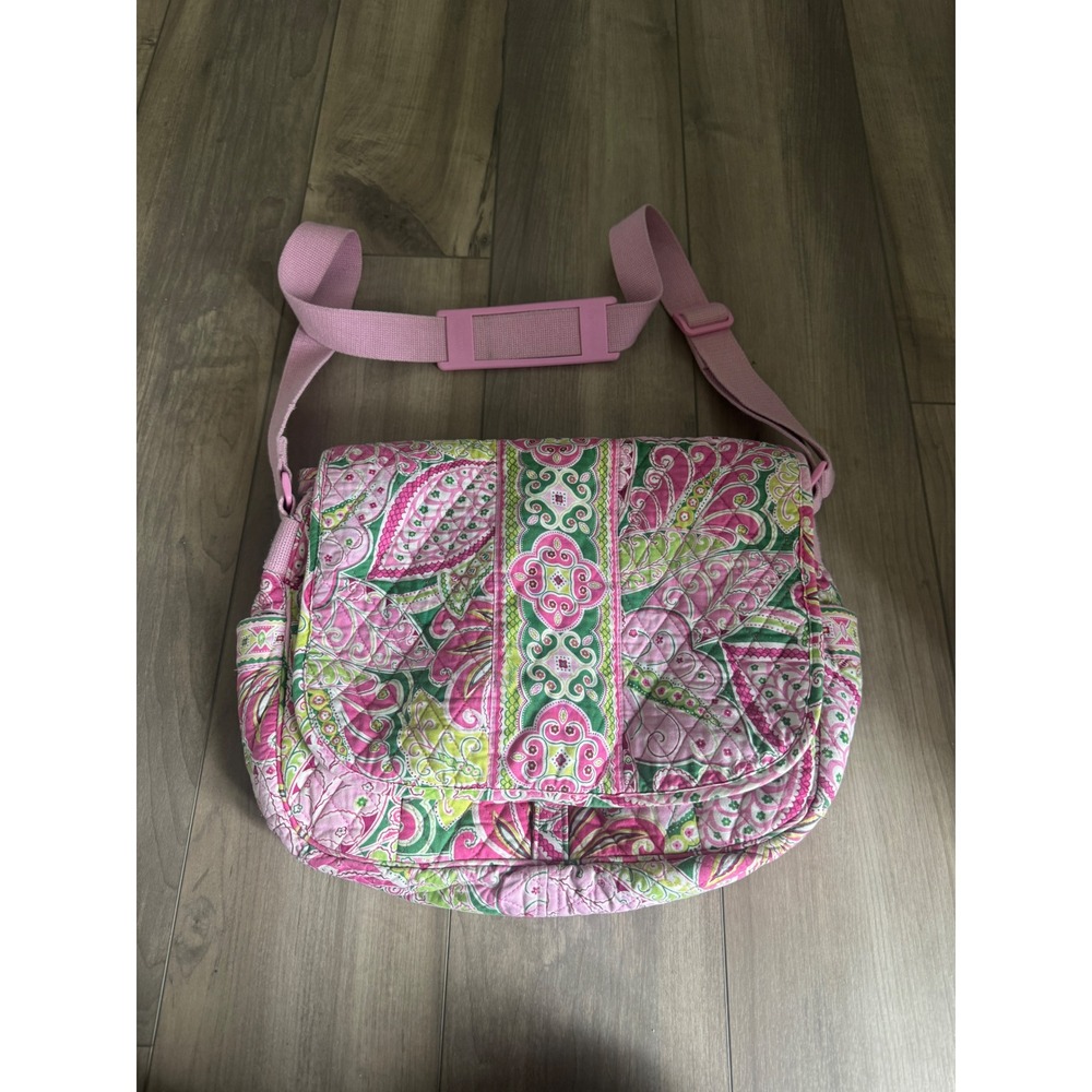 Vera Bradley Priscilla Pink Quilted Messenger Bag Paisley Crossbody Pink Green